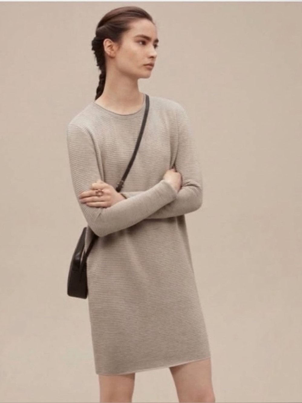 Aritzia Wilfred Size M Campanule Tunic Dress Cocoon Ribbed Silk Cashmere Taupe
